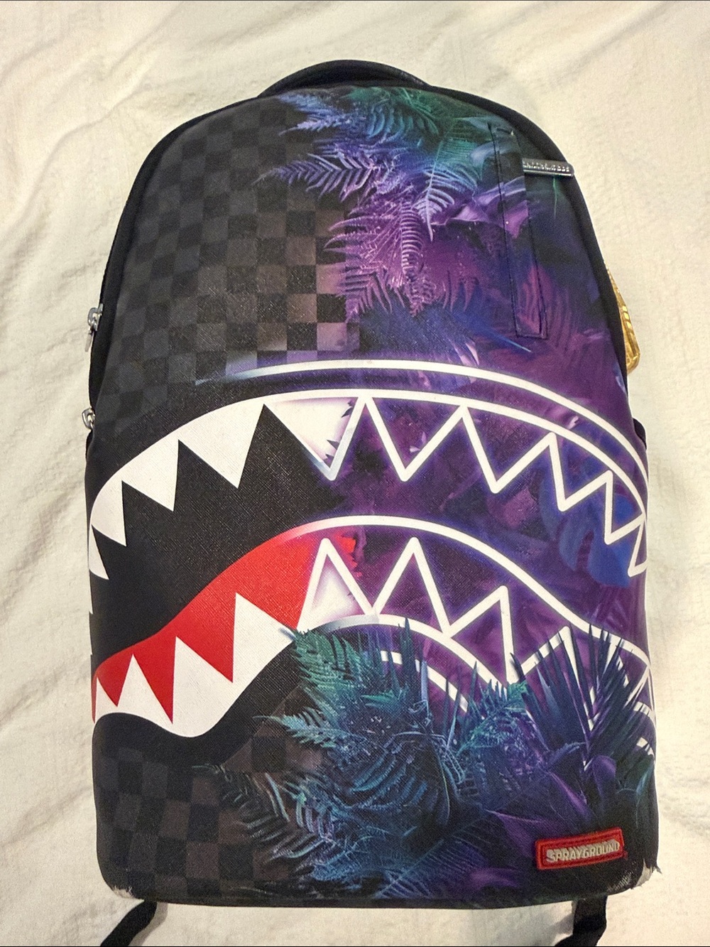Sprayground Purple, Black & Red Shark Mouth Graphic Backpack